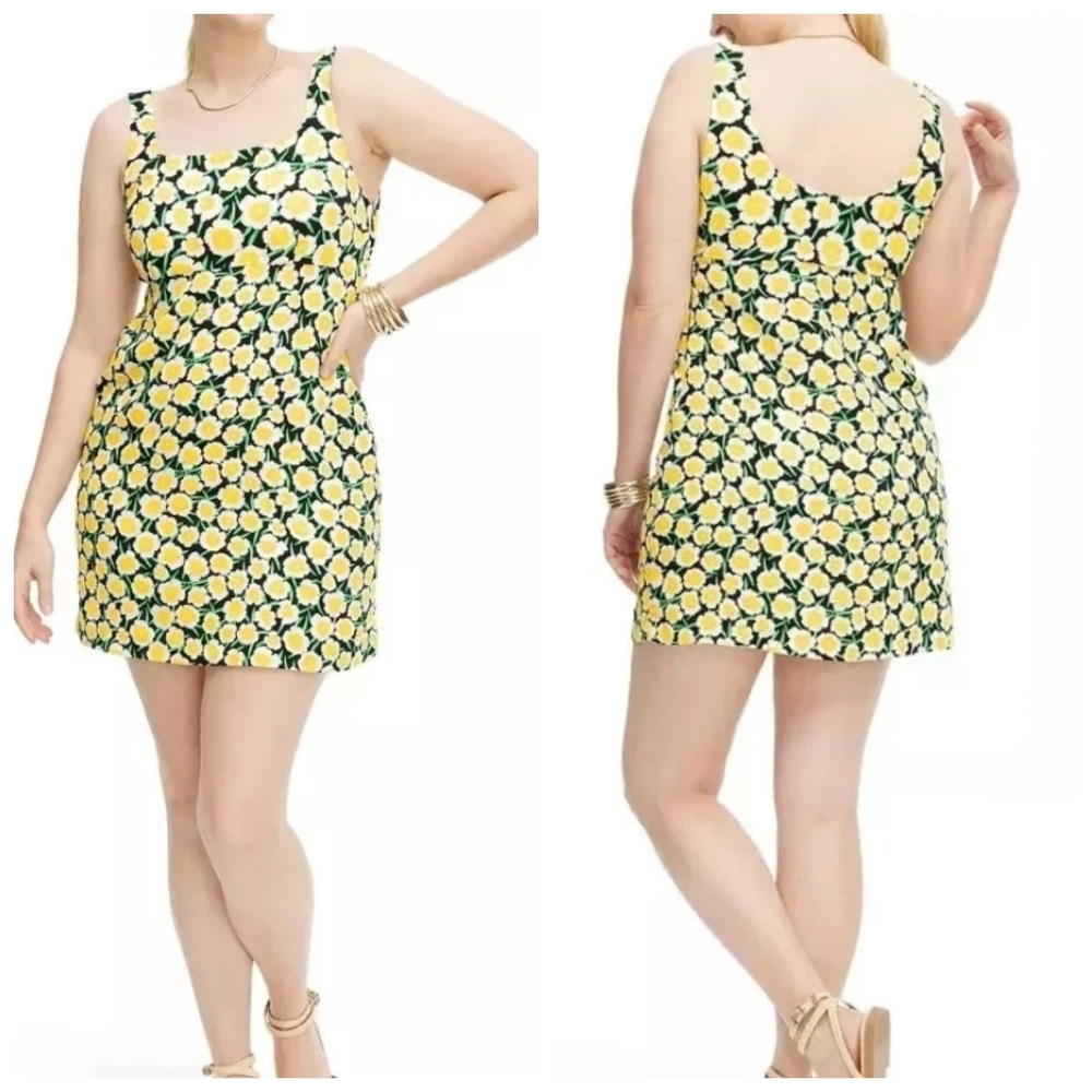Diane Von Furstenburg + Target 90s Shift Mini Dress, Yellow Poppy Print, EUC!